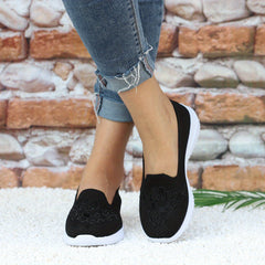 Women's Floral Embroidered Knitted Flat Shoes Soft Sole Comfy Non Slip