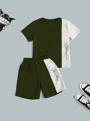 Boys Casual Block Letter Graphic Print T-shirt & Shorts Set