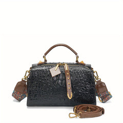 Crocodile Texture Tote Bag with Embroidered Strap for Evening Events
