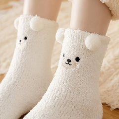 Women's Cartoon Fuzzy Socks Cozy Slipper Warm Coral Fleece Stocking
