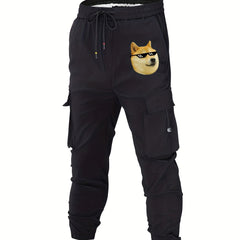 Dog Pocket Cotton Cargo Pants Men's Casual Drawstring Cargo Joggers