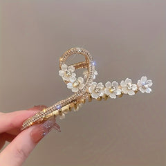 Large Hair Claw Clip Camellia & Rhinestones Non slip Hair Clip Women Girls
