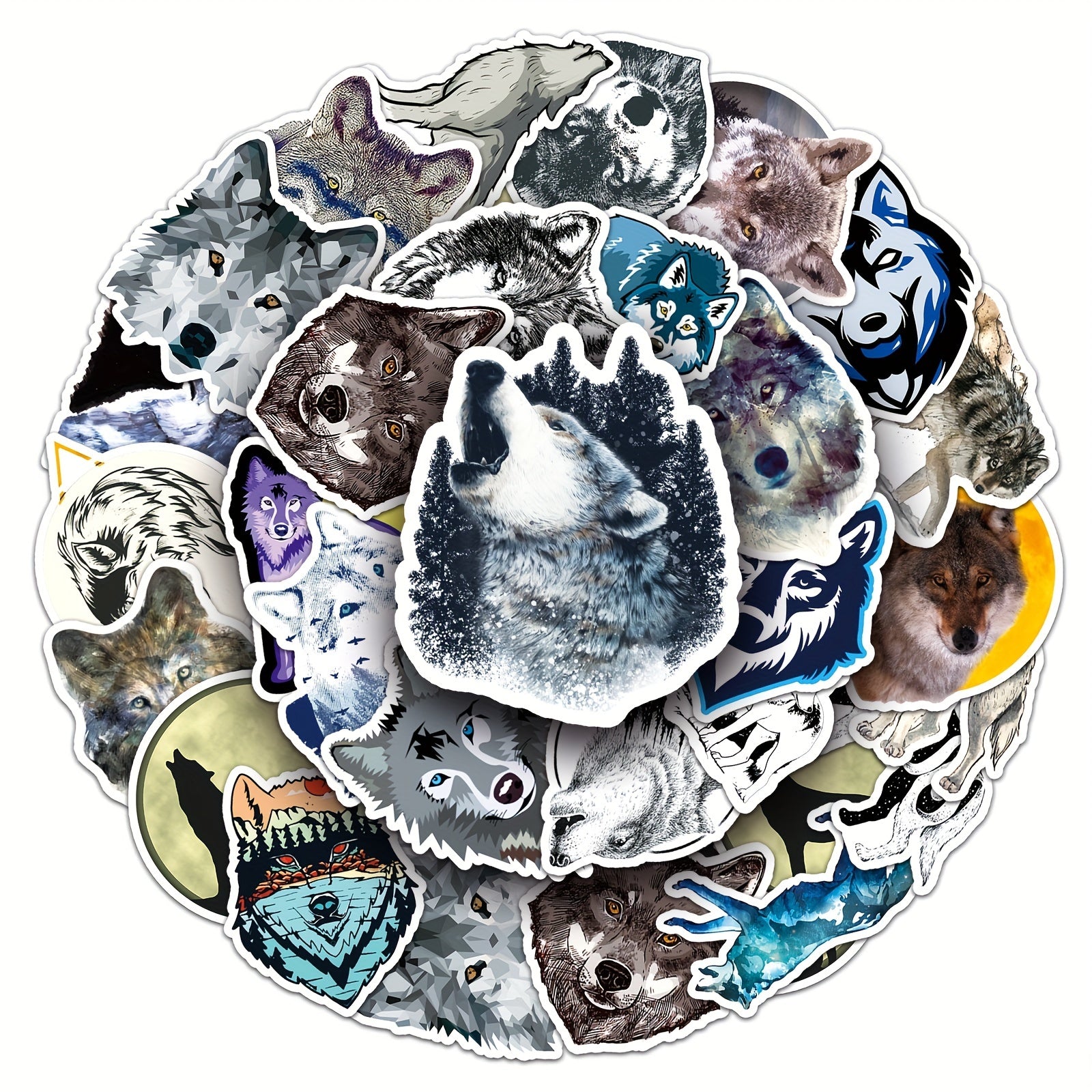 50pcs Wolf Pattern Waterproof Stickers for Water Bottles Laptops Scrapbooks