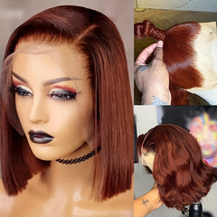 Short Straight Bob Cut Lace Front Human Hair Wig 180 Density Natural Hairline