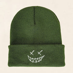 Smile Face Embroidery Beanie Hat Unisex Slouchy Ski Beanie Cap