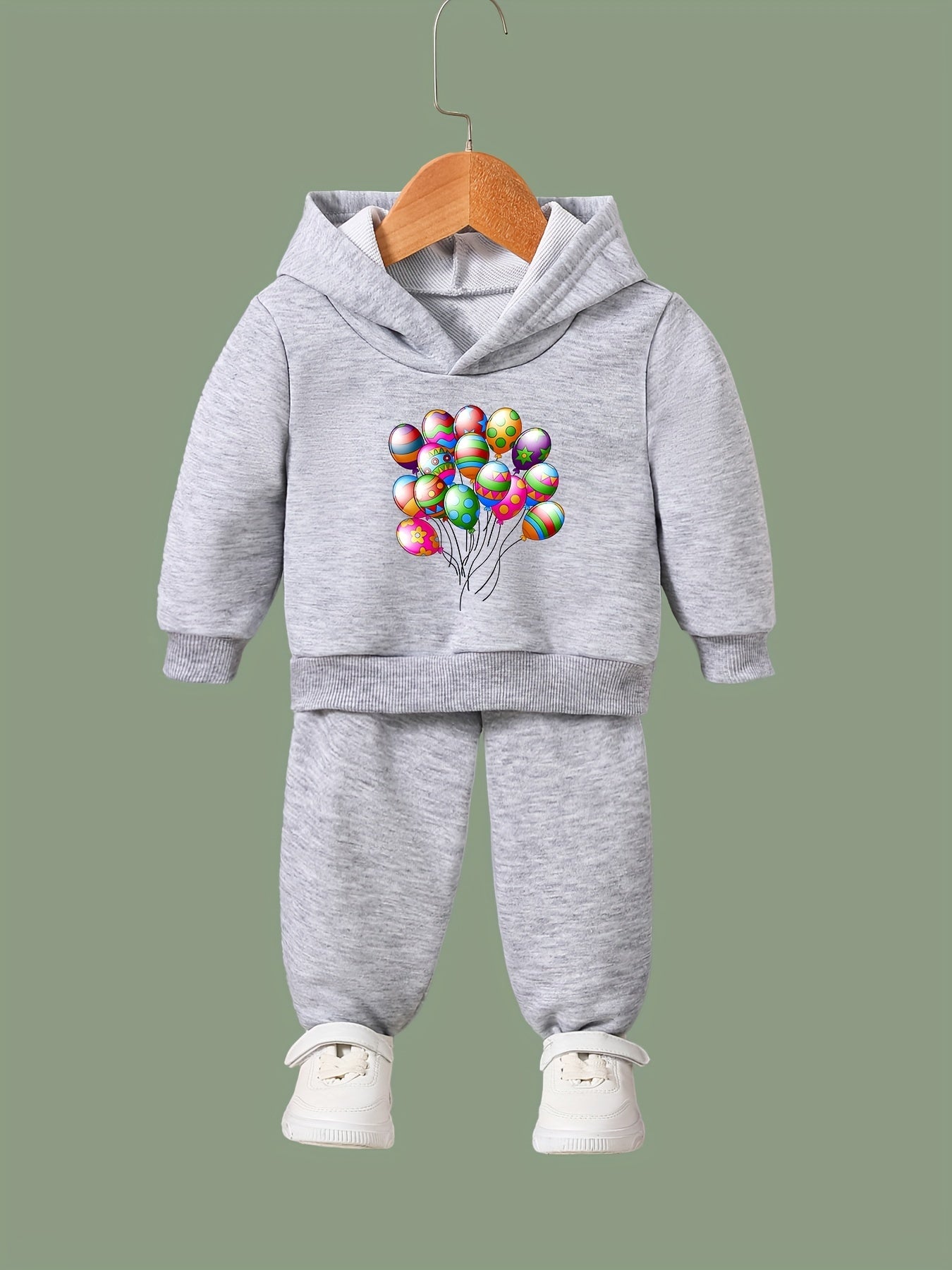 Girls Cartoon Balloon Hooded Sweatshirt & Sweatpants Set