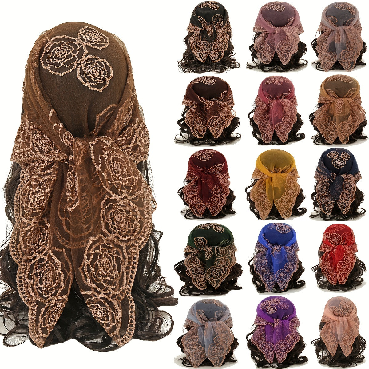Embroidered Headscarf Thin Sunscreen Square Scarf