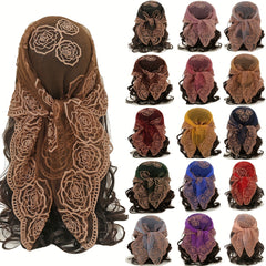 Embroidered Headscarf Thin Sunscreen Square Scarf