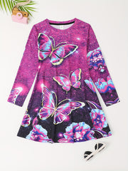 Little Girl Stylish Casual Cartoon Graphic Long Sleeve Dress