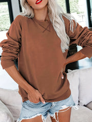 Loose Crew Neck Sweatshirt Solid Long Sleeve Pullover Women's Clothing