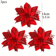 3pcs Sparkling Christmas Flowers DIY Tree Decoration & Wreath Garland