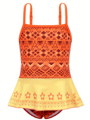 Toddler Girls Abstract Graphic Ruffle Trim Cami Swimsuit