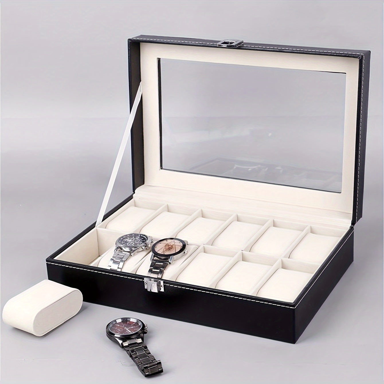 1pc Faux Leather Watch Box 12-grid Storage Collection