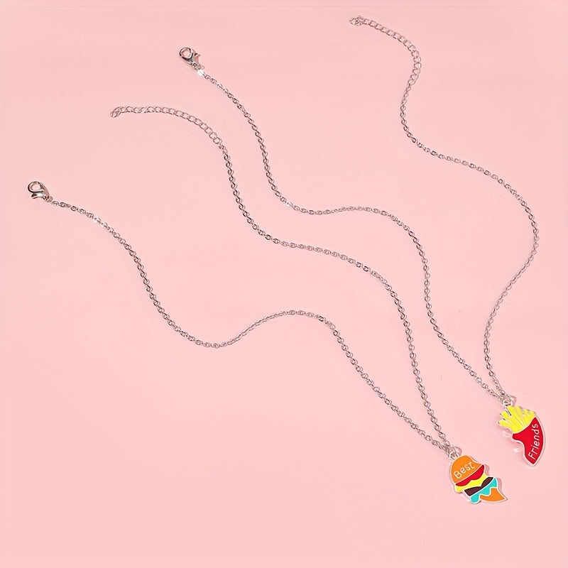 BFF Necklaces Hamburger Fries Matching Necklace For Friends