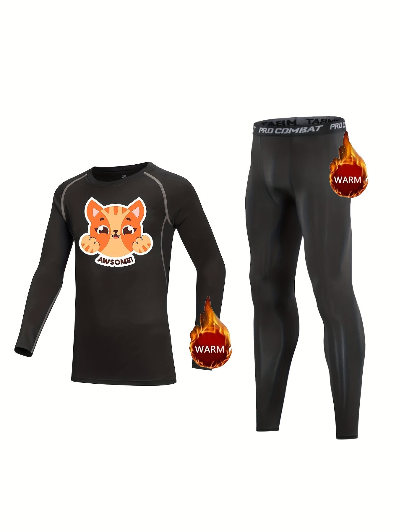 2pcs Kids Compression Fleece Sets Crew Neck Pullover & Elastic Waist Pants