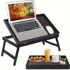 Wooden Bed Tray Table Folding Legs Serving Breakfast TV Laptop Snack Tray