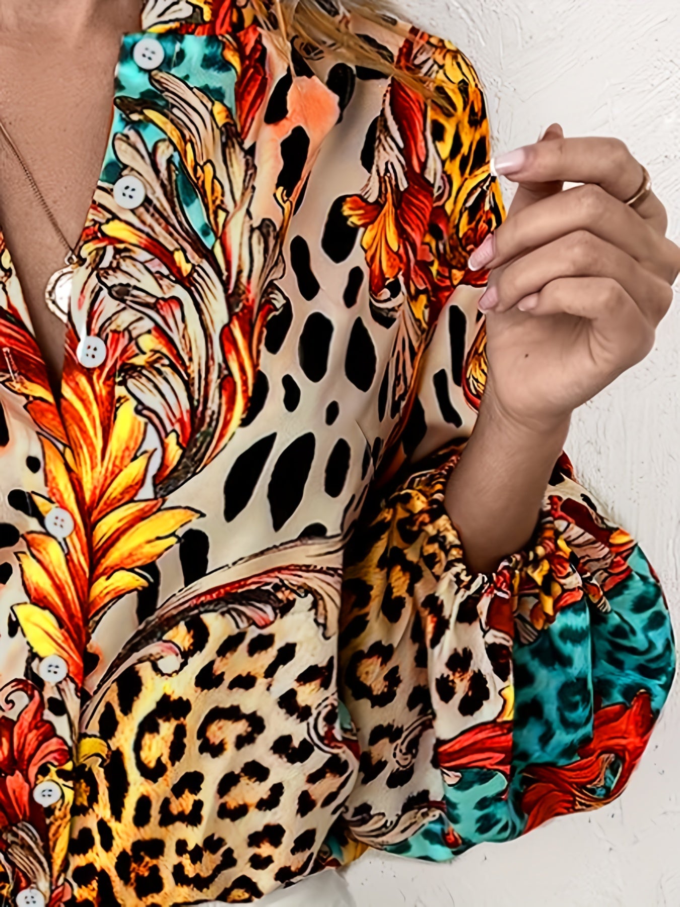 Baroque Print Lantern Sleeve Blouse