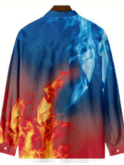 Red Flame 3D Pattern Print Men's Casual Long Sleeve Shirt