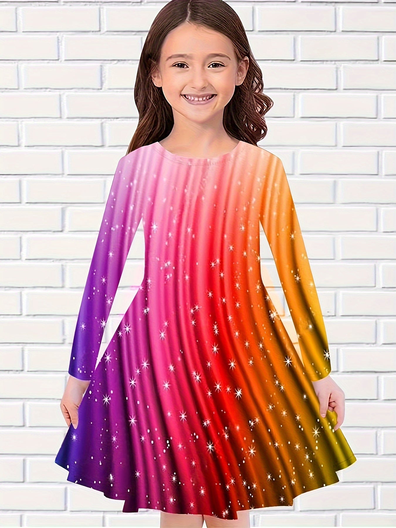 Rainbow Snowflake Print Dress for Fall Party