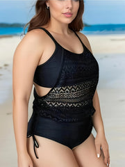 Lace Cut Out Cami Top & Lace Up Side Panty Swimsuit Set