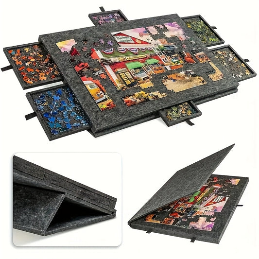 6-in-1 Puzzle Table with 6 Drawers, Felt Puzzle Board, Portable Stand Lid
