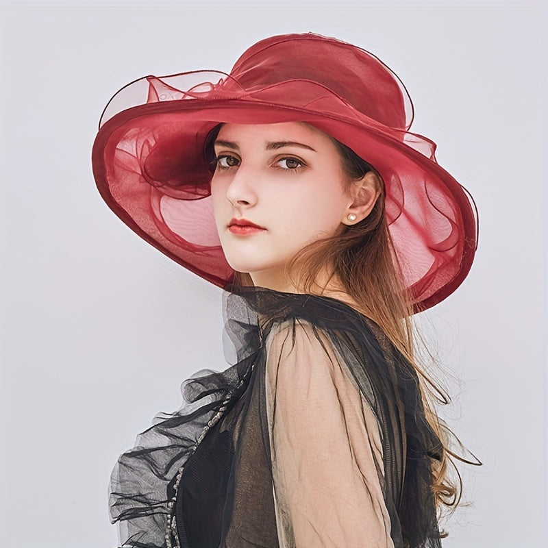 Wide Brim Organza Derby Hat Sunscreen Travel Beach Hat Women