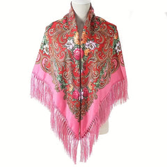 Boho Flower Print Tassel Scarf Vintage Wrap Shawl