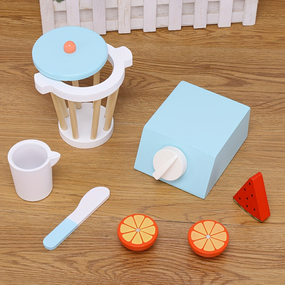 Wooden Juicer Blender Toy Set for Kids Pretend Kitchen Fun