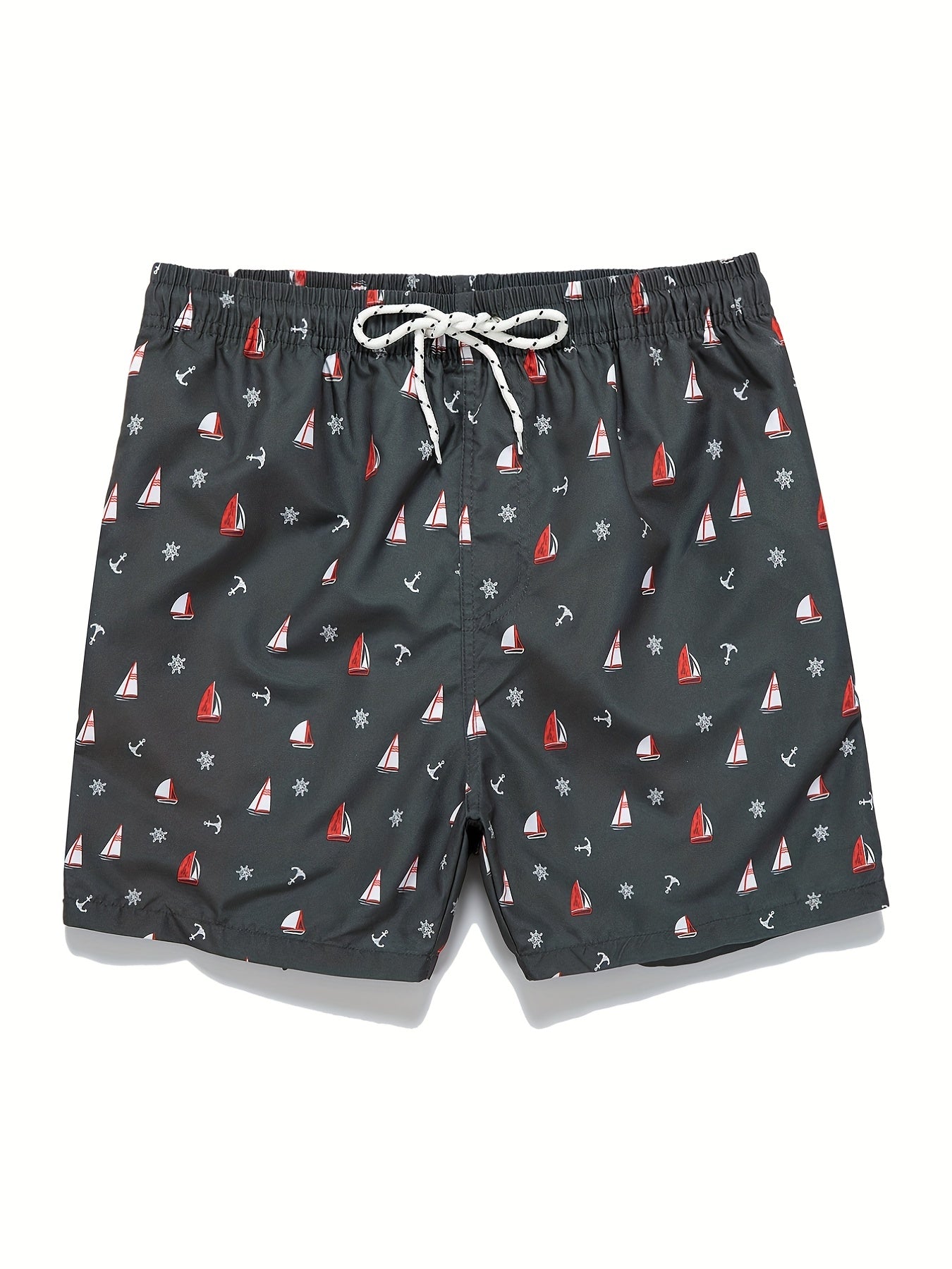Sailboat Print Mesh Lining Drawstring Men s Swim Trunks