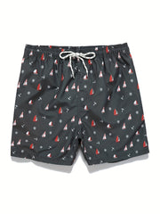 Sailboat Print Mesh Lining Drawstring Men s Swim Trunks