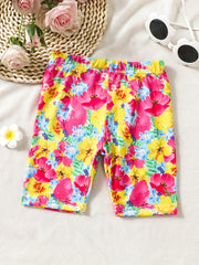 Toddler Girls Flowers Graphic Elastic Waist Biker Shorts