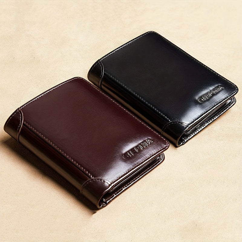 RFID Anti-theft Leather Wallet Trifold Slim Short Wallet