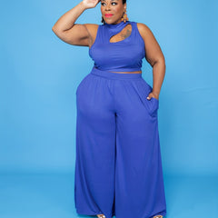 Cut Out Mock Neck Tank Top & Wide Leg Pants Set