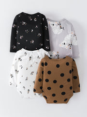 Baby Girls 4pcs Triangle Bodysuits in Ditsy Floral Dot Print