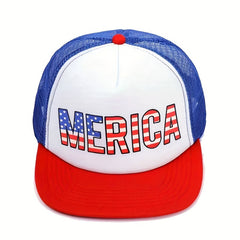 American Flag Print Mesh Trucker Hat Patriotic Sun Hat