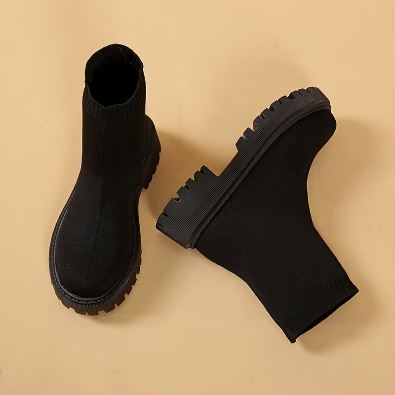 Women's Breathable Knit Short Boots Comfortable Round Toe Slip On Shoes