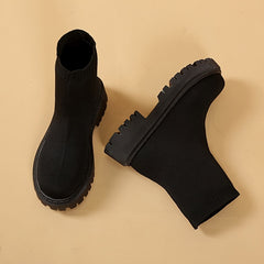 Women's Breathable Knit Short Boots Comfortable Round Toe Slip On Shoes