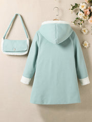Girls Fleece Button Down Hooded Overcoat Jacket