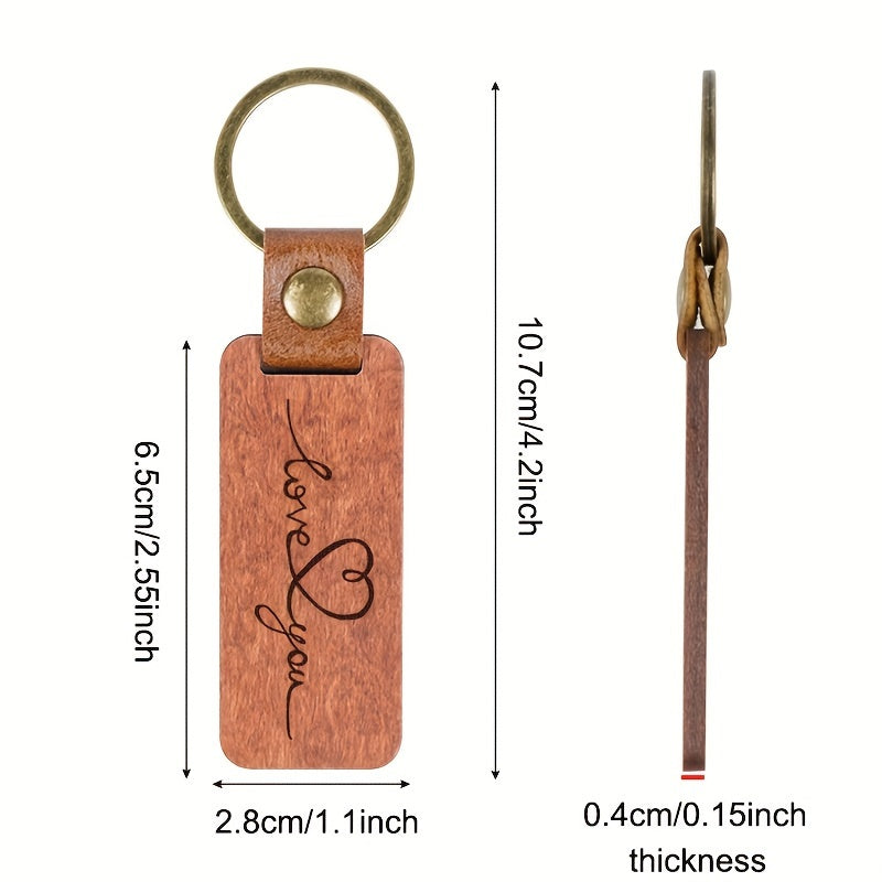 Rosewood PU Leather Keychain Keyring with Engraved Message