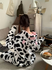 Cow Spot Fuzzy Pajama Set with Hood & Pants