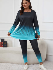 Women's Plus Ombre Stripe Print Tunic Top & Leggings Set