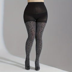 Plus Size Shimmer Leopard Print High Rise Pantyhose
