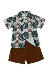 2pcs Boys Teen Coconut Graphic Print Shirt & Shorts Set for Summer