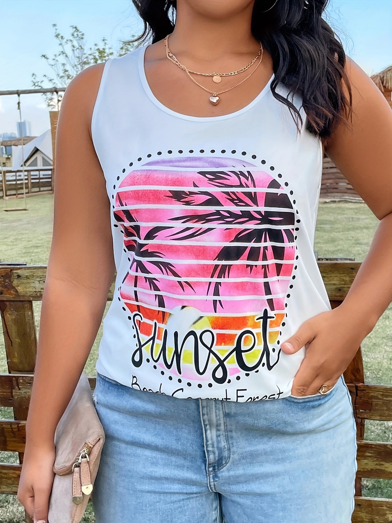 Colorblock Coconut Tree Sunset Tank Top