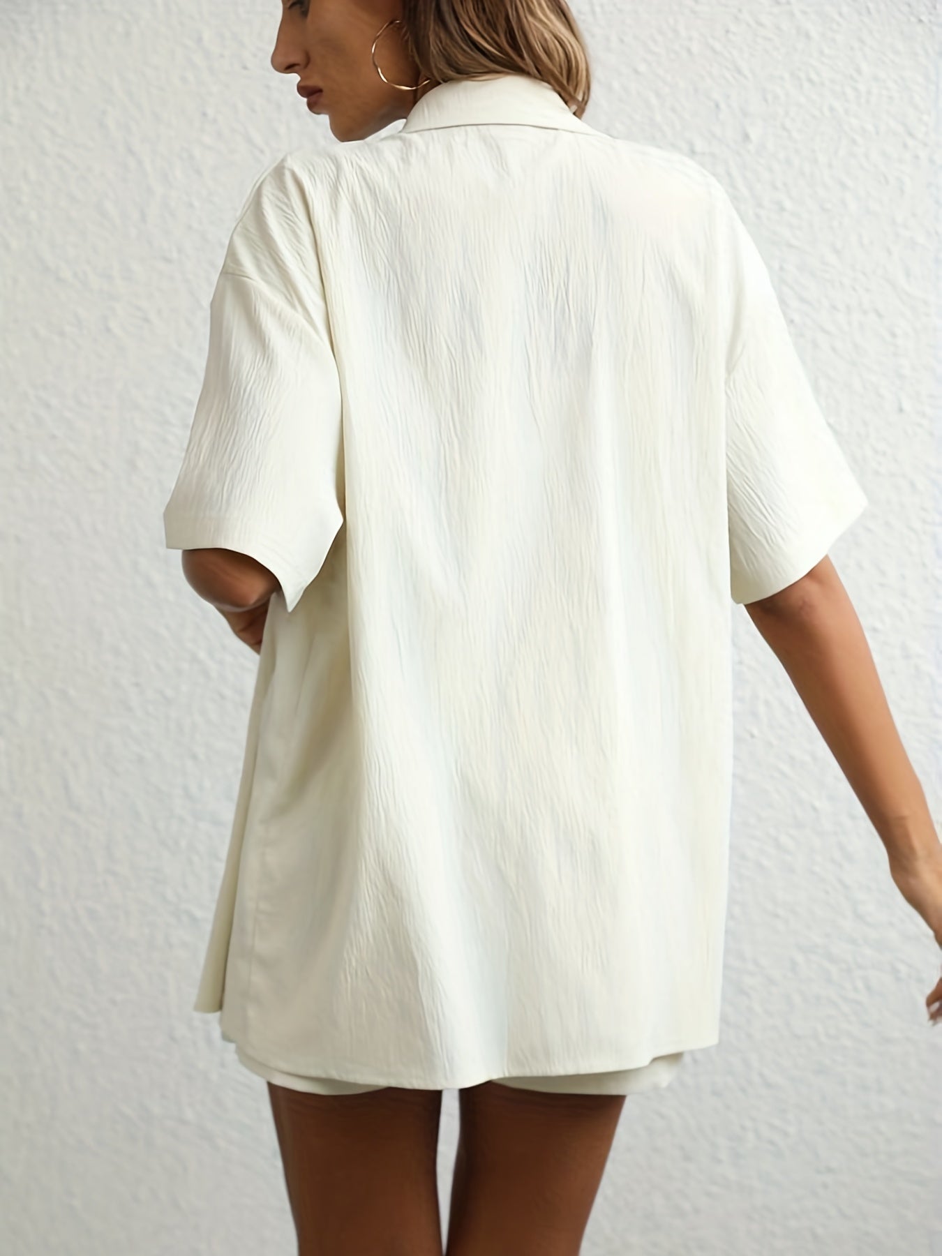 Two Piece Set Button Front Shirt & Drawstring Shorts