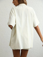 Two Piece Set Button Front Shirt & Drawstring Shorts