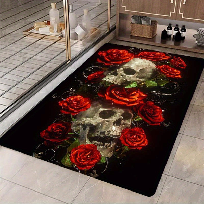 Rose Skeleton Print Carpet for Bedroom Living Room