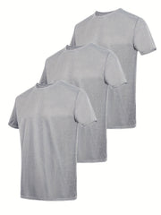 3pcs Men's Solid T shirt Active Breathable & Quick-Dry for Workouts