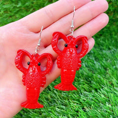 Exaggerated Red Lobster Resin Earrings Funny Seafood Jewelry Gift