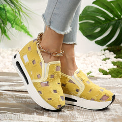 Mesh Ripped Slip On Chunky Sneakers Thick Sole Walking Shoes